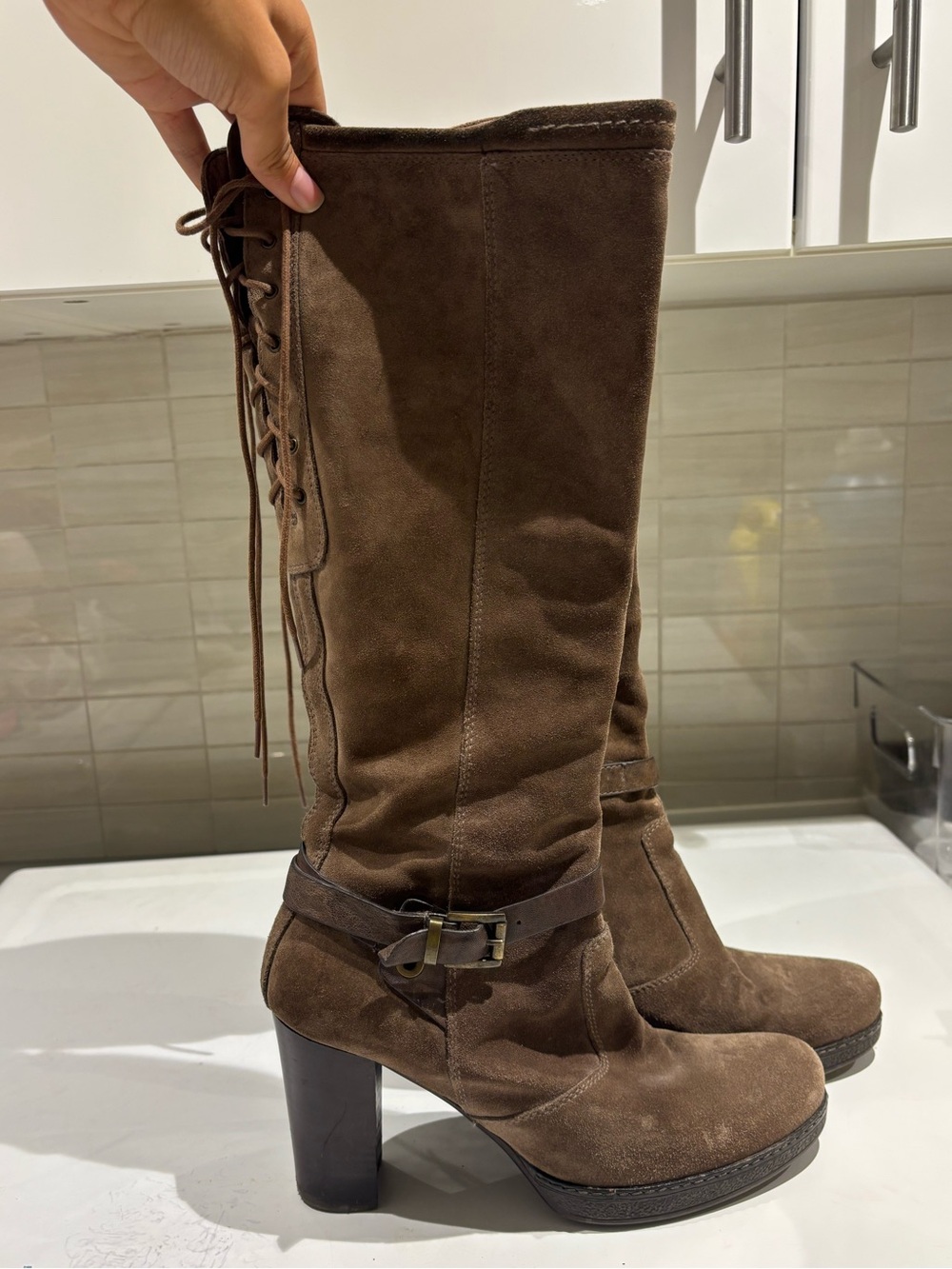 Nero Giardini Women’s Brown Suede Knee-High Heeled Boots